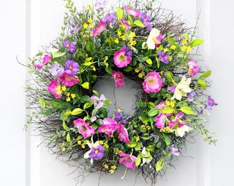 18 ""Wildblumen Frühlings-Sommer-Kranz, Bauernhaus jeden Tag Tür Dekor."