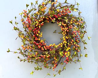 Rustic Autumn Berry Wreath: Handcrafted Woodland Fall Decor 26inch