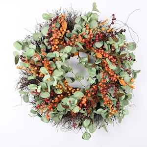 Autumn Eucalyptus Berry Wreath | Fall Harvest Wreath | Handcrafted Fall Decor | Fall Front Door Decor | GIFT 20” Wreath