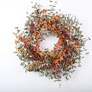 Harvest Berry and Eucalyptus Wreath - Rustic Autumn Elegance | Fall Wreath | Elegant Seasonal Wreath | Holiday Door Decor | GIFT 24” Wreath