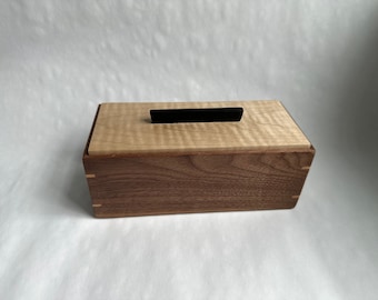 Walnut and Maple Small Wooden Keepsake Box, Memory Box,  Drop-in Lid, Ebony Handle/Pull, Handmade, Small