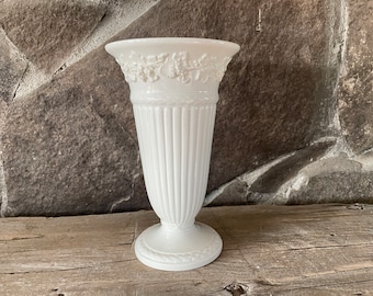 Vintage Wedgwood Grapevine Embossed Barlaston Etruria Trumpet Vase Cream on Cream Queens Ware 6.5" Great Gift for Mom