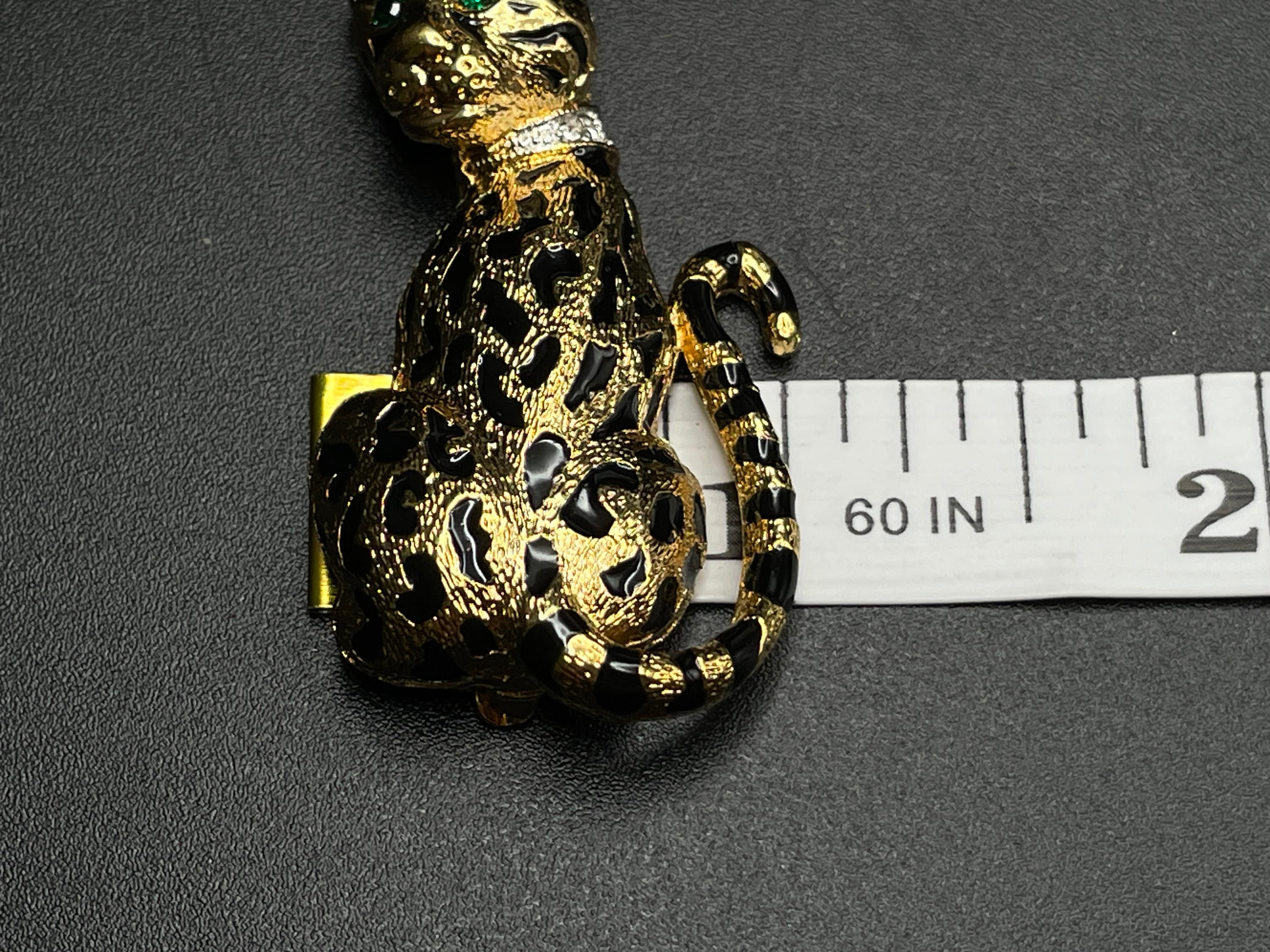 Vintage D'ORLAN Cheetah Brooch Leopard Gold Tone Enamel Bright
