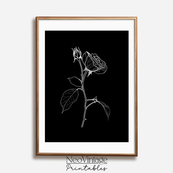 Negative Space Rose Art June Birth Month Flower Digital Download Wall Art Contemporary Artwork Line Art Design Botanical Print Birthday Gift