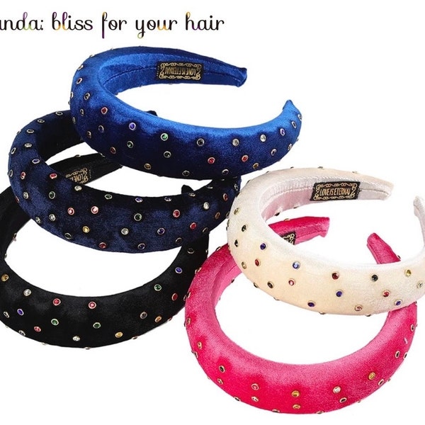 Embellished rhinestone & gems plush satin wide headbands