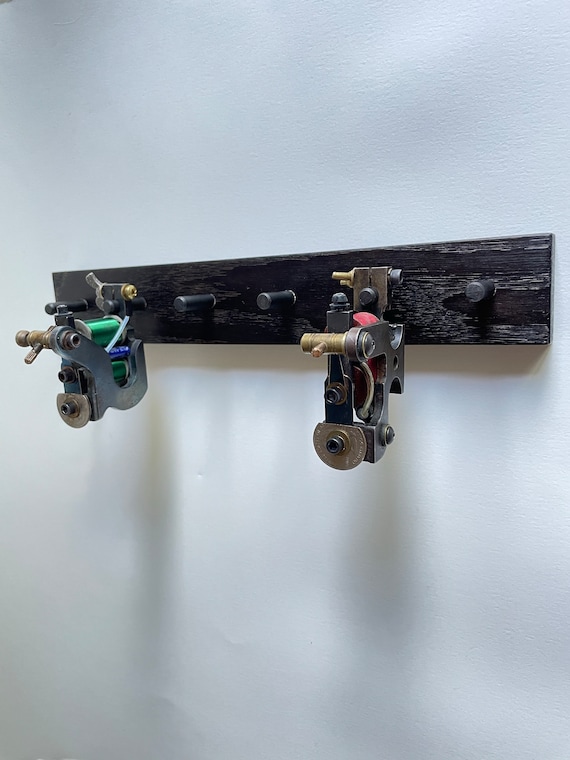 Tattoo Machine Rail Holder EBONIZED OAK Wood and Steel Pegs 12in