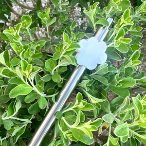 May include: A silver pen with a cloud-shaped sticker on it, resting on a bed of green leaves.