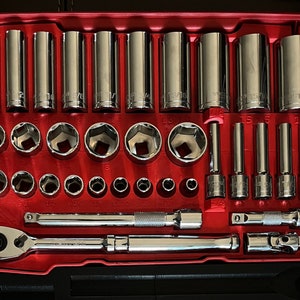 Custom STL File: Milwaukee Packout Low-Profile Organizer for Tekton 3/8 SAE Deep and Shallow Socket Set w/Ratchet Swivel Extensions