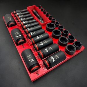 Milwaukee Packout Socket Organizer Insert for Milwaukee Shockwave 3/8" SAE Standard and Deep Impact Sockets, No-Skip 30-Size Set