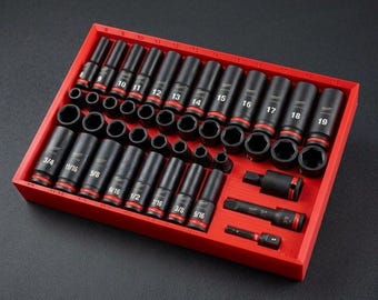 Milwaukee Packout Shockwave 49-66-7009 Impact Socket Organizer – 43-Piece 3/8" Packout Tray, SAE & Metric