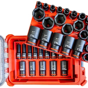 Milwaukee Impact Socket Organizer for Packout, 1/2" Drive Shockwave SAE Deep & Shallow No-Skip Complete Set