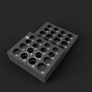 Milwaukee Packout Socket Organizer STL File for Milwaukee Shockwave 1/2" Metric Deep & Shallow Impact Sockets, 9-24mm, 32 Pc + 3" Extension