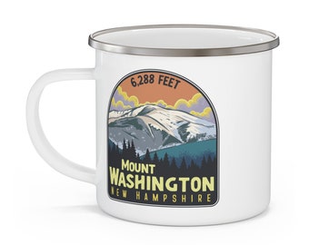 Taza para acampar en el monte Washington, New Hampshire: taza para exteriores de acero inoxidable y esmalte de 12 oz