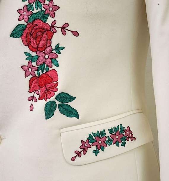 Men's White Base Red Floral Embroidered Blazer Handmade Rose