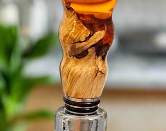 Wooden Maple and Transparent Orange Resin Bottle Stopper with a Stainless Steel Food-Safe Stand Alone Stopper