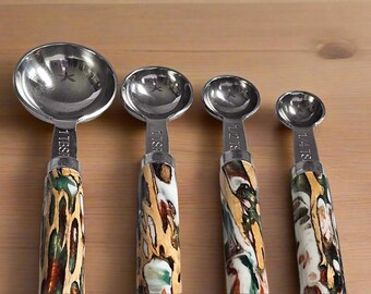 Glittery Multi-Colored Resin and Cholla Wood Measuring Spoons with Stainless Steel Scoops