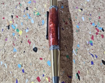 Red Swirled Resin Pen: Gold Titanium Rhodium Kit with Zirconium Gem