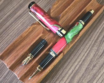Handmade Resin Christmas Pen | Holiday Writing Gift | Gold Rollerball & Fountain Capped
