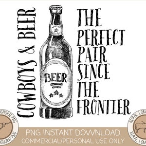 Cowboys and Beer, Western PNG, Western Bull Skull, Beer Design Sublimation, Instant Download