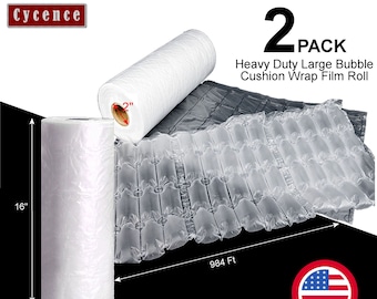 2 ROLLS - Cycence Air Cushion Film - 16&quot;x12&quot;x984 Ft/Roll - Air Cushion Wrap Bubble Packing for Shipping - Heavy Duty Large Bubble Cushioning