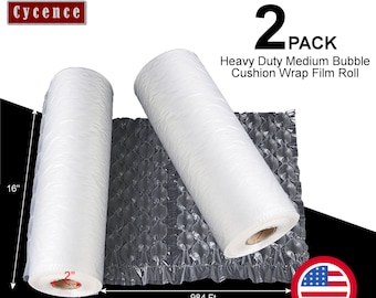2 ROLLS - Cycence Air Cushion Film - 16&quot; x 12&quot; x 984Ft/Roll - Air Cushion Wrap Bubble Packing for Shipping - 1&quot; Medium Air Bubble Cushioning