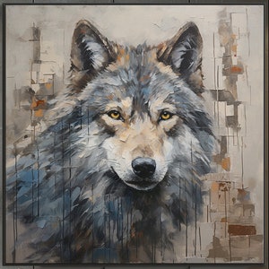 Wild Wolf Portrait, Animal Portrait, 100% Hand Painted, Textured Painting, Abstract Oil Painting, Wall Decor Living Room, Office Wall Art