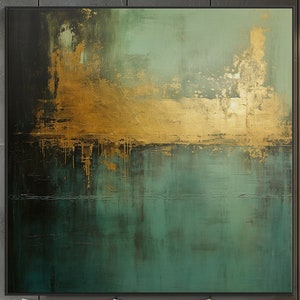 Green & Gold Leaf Abstract Painting: Textured Acrylic Wall Art