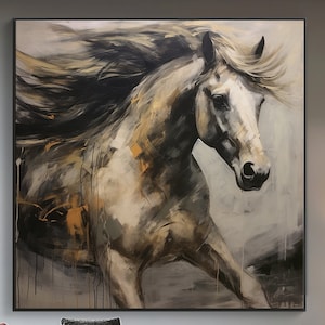 Textured Gray Horse Oil Painting on Canvas: Abstract Wall Art