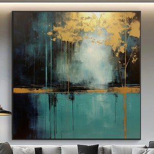 Golden Leaf Abstract Oil Painting: Textured Canvas Wall Art