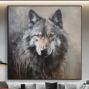 Wild Wolf Portrait, Animal Portrait, 100% Hand Painted, Textured Painting, Abstract Oil Painting, Wall Decor Living Room, Office Wall Art
