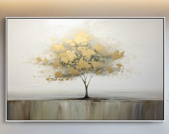 金箔の木の絵画：質感のある抽象的な風景画 - Etsy 日本