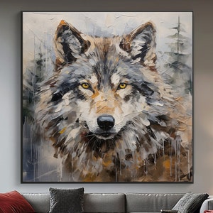 Wild Wolf Portrait, Animal Portrait, 100% Hand Painted, Textured Painting, Abstract Oil Painting, Wall Decor Living Room, Office Wall Art