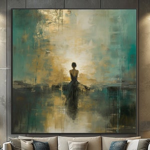 Textured Gold Leaf Canvas Art: Abstract Woman Oil Painting