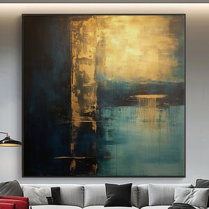 Gold Leaf Abstract Oil Painting: Textured Canvas Wall Art