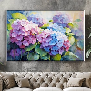 Handgemaltes Hortensien Ölgemälde: Abstrakte Blumen Wandkunst