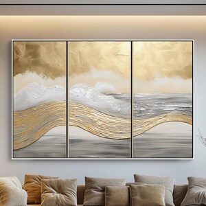Gold White Gray Abstract Painting, 100% Hand Painted, Textured Painting, Acrylic Abstract Oil Painting, Wall Decor Living Room, Wall Art