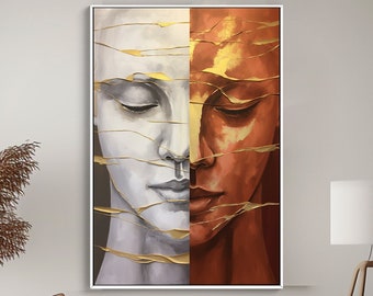 100% Hand Painted, Textured Split Face Bronze Marble Painting, Acrylic Abstract Oil Painting, Wall Decor Living Room, Office Wall Art DT617