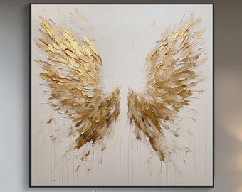 100% Hand Painted, Textured Golden Wings Painting, Acrylic Abstract Oil Painting, Wall Decor Living Room, Office Wall Art KT1578