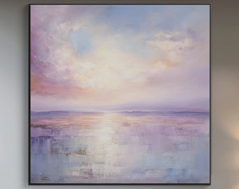 100% Hand Painted, Textured Pastel Sea Scenery, Mauve Painting, Acrylic Abstract Oil Painting, Wall Decor Living Room, Office Wall Art KT795
