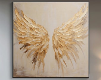 100% Hand Painted, Textured Golden Wings Painting, Acrylic Abstract Oil Painting, Wall Decor Living Room, Office Wall Art KT1643