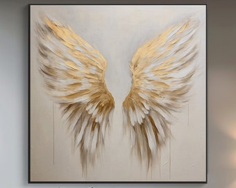 100% Hand Painted, Textured Golden Wings Painting, Acrylic Abstract Oil Painting, Wall Decor Living Room, Office Wall Art KT1639