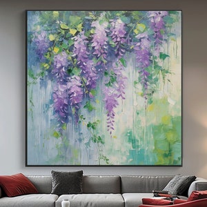 100% Hand Painted, Textured Spring Wisteria Flower Painting, Acrylic Abstract Oil Painting, Wall Decor Living Room, Office Wall Art KT1686 zdjęcie 1