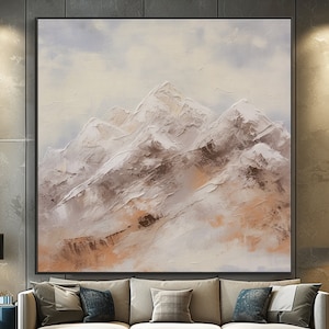 Hand Painted Snowy Mountain Oil Painting: Abstract Textured Landscape