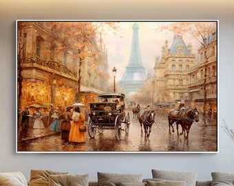 オリジナルの水彩画、エッフェル塔、パリのメリーゴーランド、秋