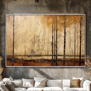 Textured Golden Forest Painting: Abstract Acrylic Landscape Wall Art
