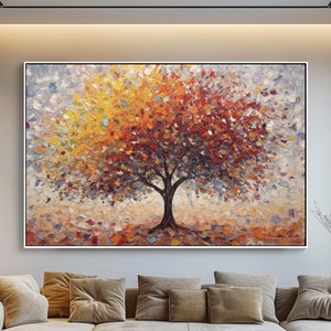 Colorful Tree in Autumn, 100% Hand Painted, Textured Painting, Acrylic Abstract Oil Painting, Wall Decor Living Room, Office Wall Art