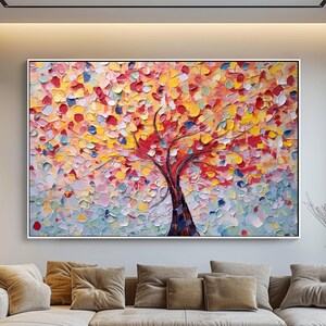 Textured Tree Painting: Colorful Abstract Acrylic Oil Art