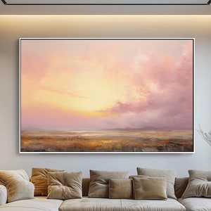 Pastel Pink Sky, Textured Landscape Painting, 100% Hand Painted, Acrylic Abstract Oil Painting, Wall Decor Living Room, Office Wall Art