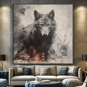 Wolf, Animal Portrait, Black Wolf, Wild Animal Painting, 100% Hand Painted, Textured Painting, Abstract Oil Painting, Wall Decor Living Room