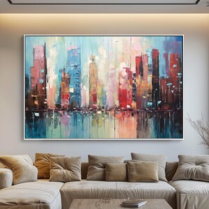 Hand-Painted New York Cityscape Oil Painting: Abstract Textured Wall Art